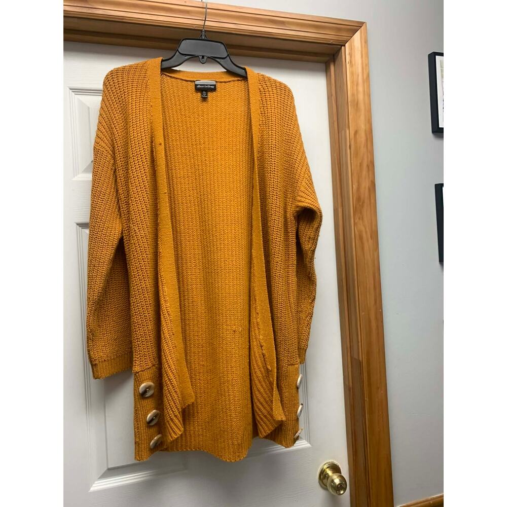 Alison Brittney Mustard Cardigan XL Long Sleeve Open Front Knit Sweater